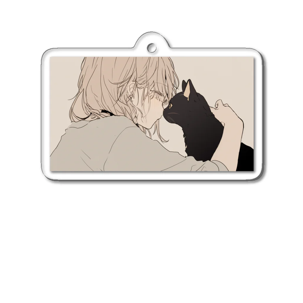 as -AIイラスト- の黒猫と見つめ合う Acrylic Key Chain