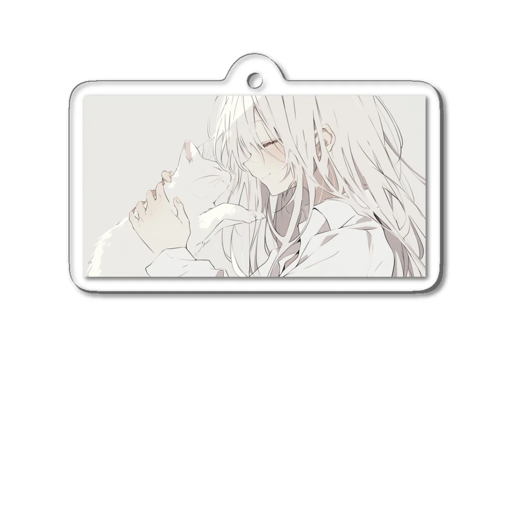 as -AIイラスト- の白い猫と微笑み Acrylic Key Chain