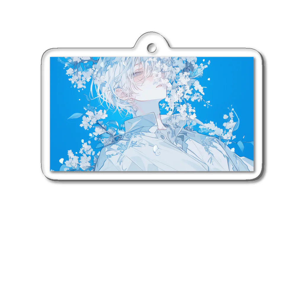 as -AIイラスト- の白い花と青い空 アクリルキーホルダー