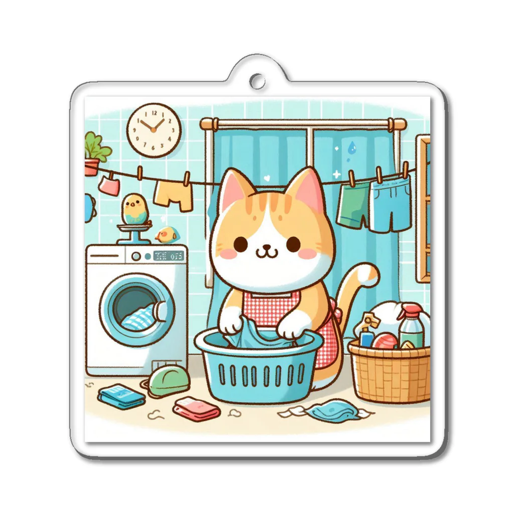 葉っぱのねこ　洗濯日和 Acrylic Key Chain