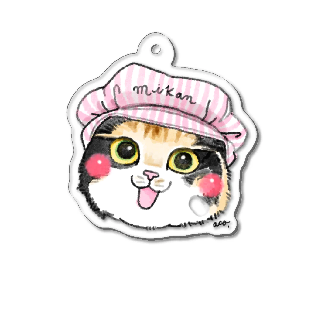 shop あこ猫犬屋のピンク帽のみかんちゃん Acrylic Key Chain