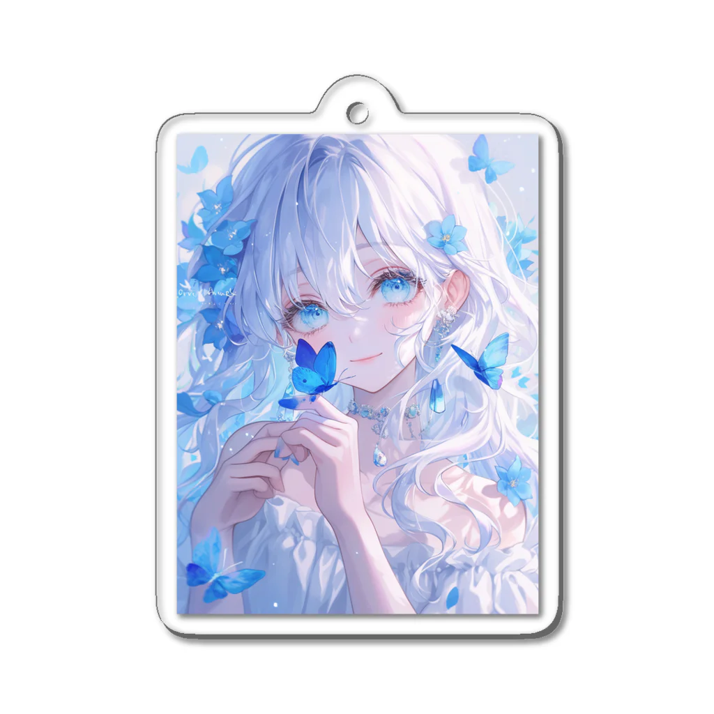 AIアートのお店ですの青い蝶と少女 Acrylic Key Chain