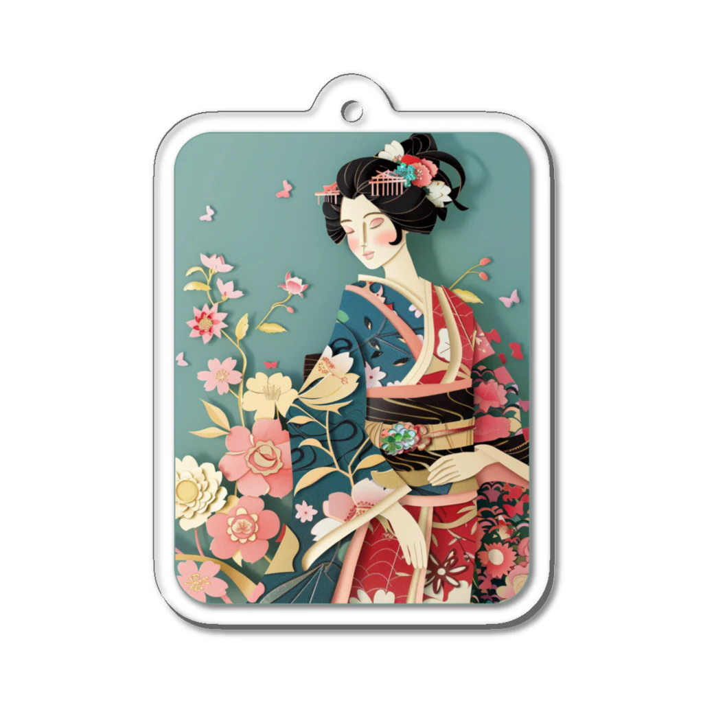 MistyStarkの着物女性の切り絵アート　―　Kimono woman paper-cutting art　ー Acrylic Key Chain