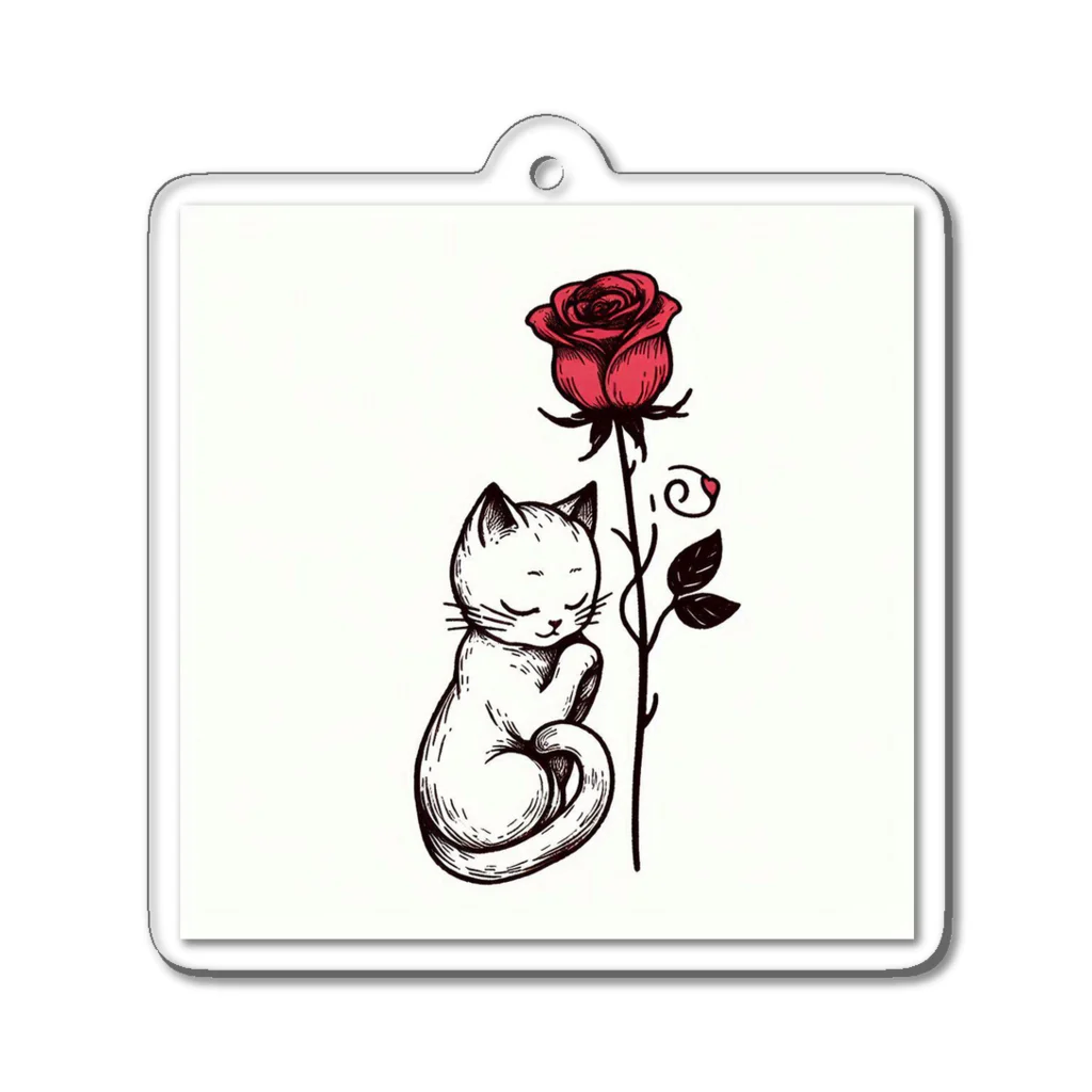 クロネコの薔薇と白猫 アクリルキーホルダー
