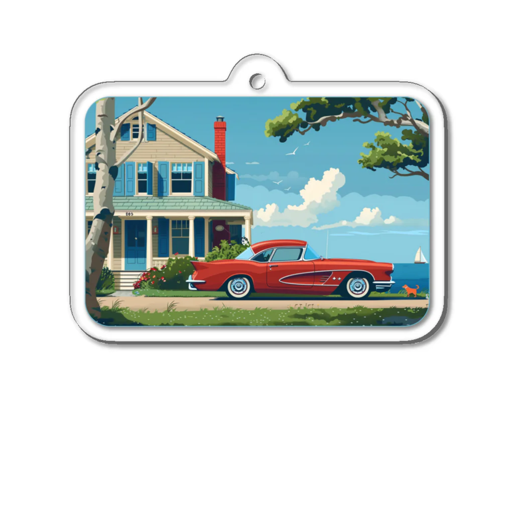 MistyStarkの赤いコルベットと海辺の家　－　red corvette and seaside house　－ Acrylic Key Chain