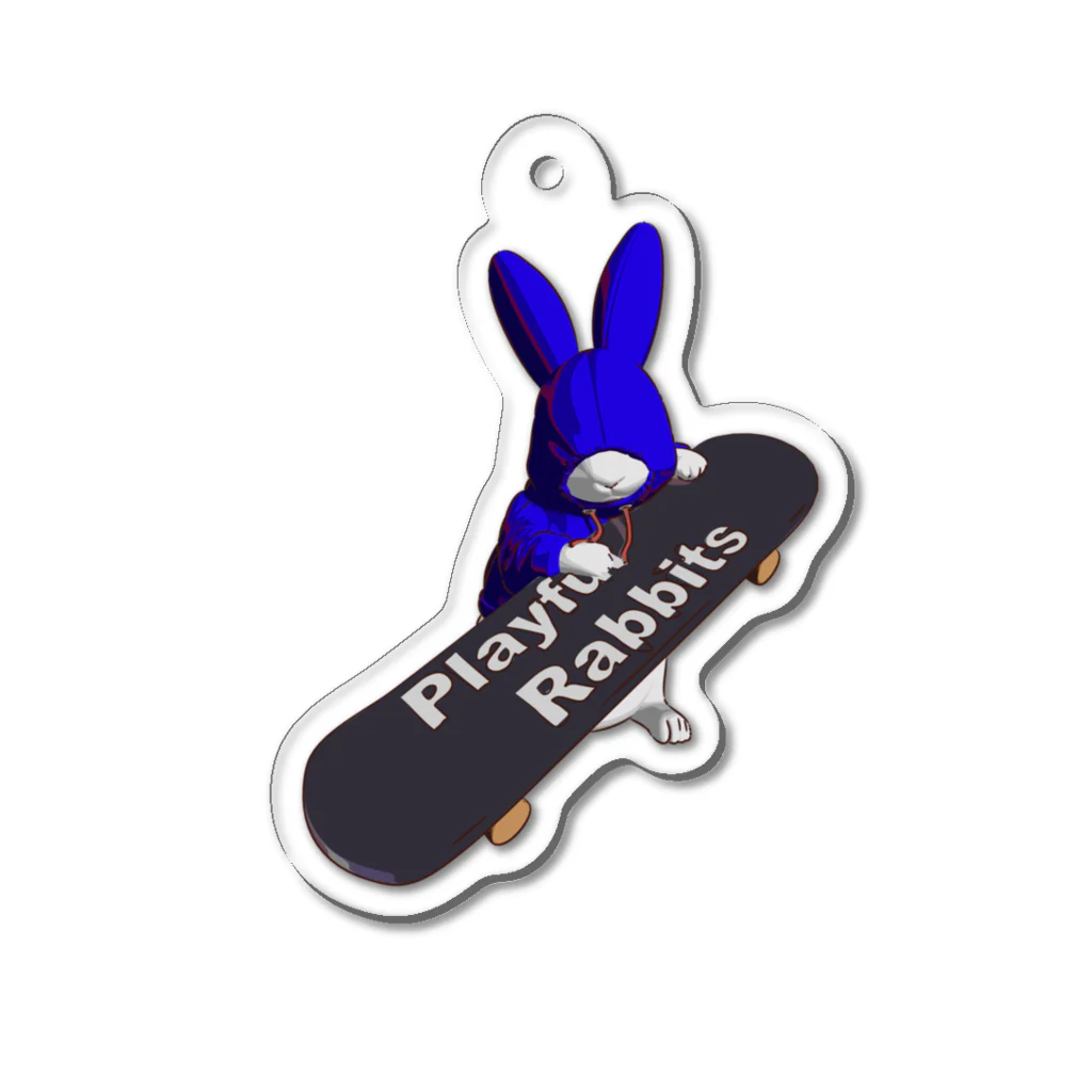 鬼鞍 ONIKURAのPlayful Rabbits ブルー Acrylic Key Chain