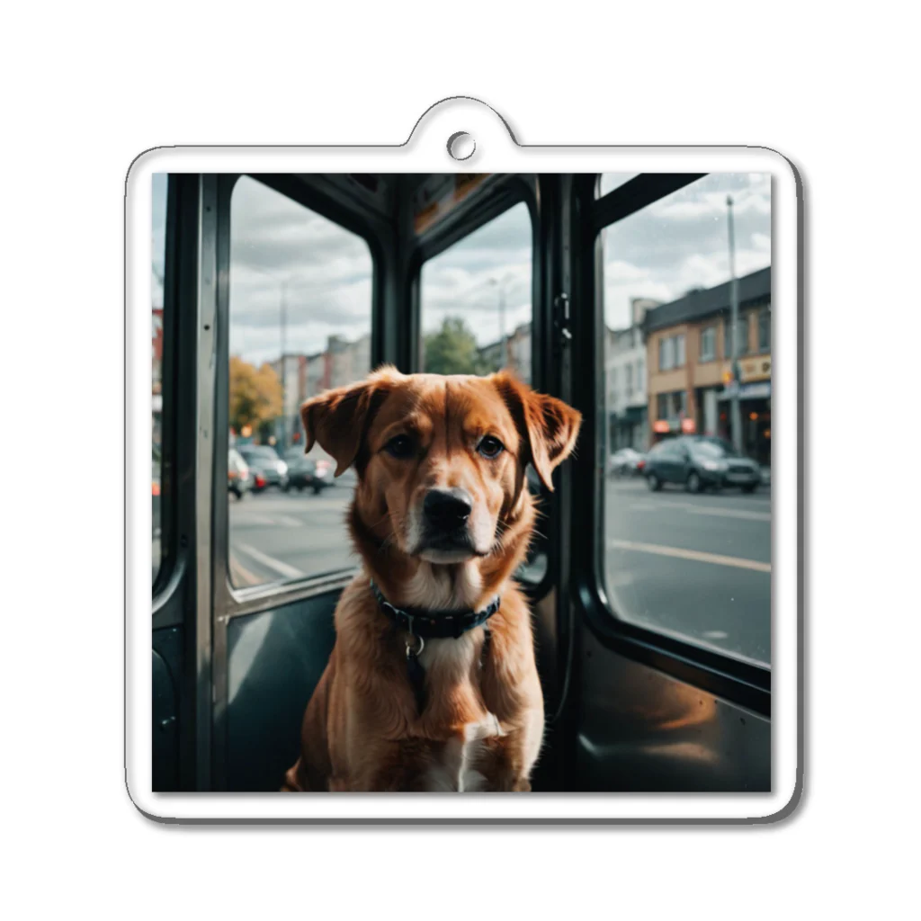 kokin0のバスの中で座る犬 dog sitting on the bus Acrylic Key Chain