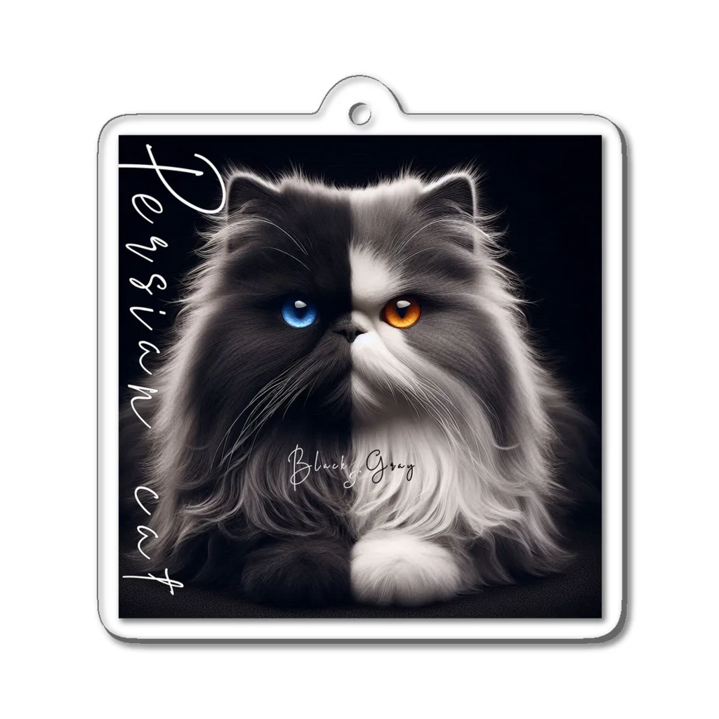 PALA's SHOP　cool、シュール、古風、和風、のPersian cat　Black&Gray Acrylic Key Chain