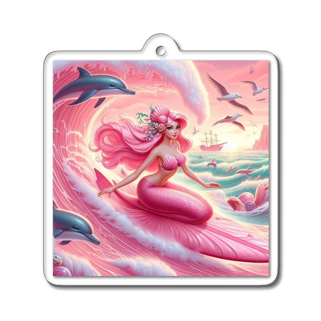 pinkgalmermaidのセクシーマーメイドサーフィン3 Acrylic Key Chain