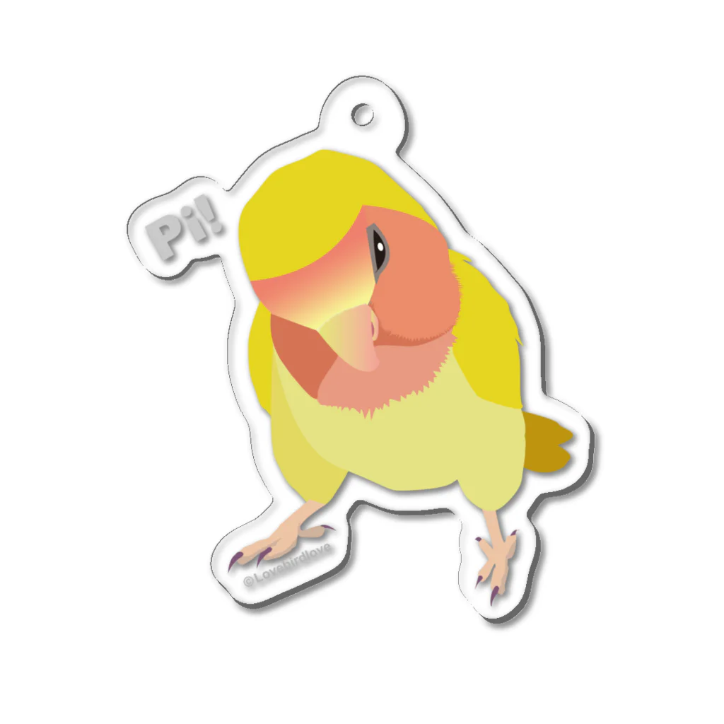 コザクラインコSHOP (kotorigoto/Lovebirdlove)のPi! コザクラインコ(イエロー) アクリルキーホルダー