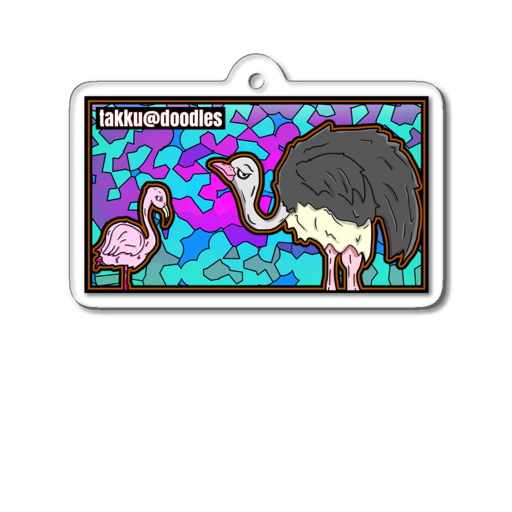 takku@doodlesのダチョウとフラミンゴ Acrylic Key Chain