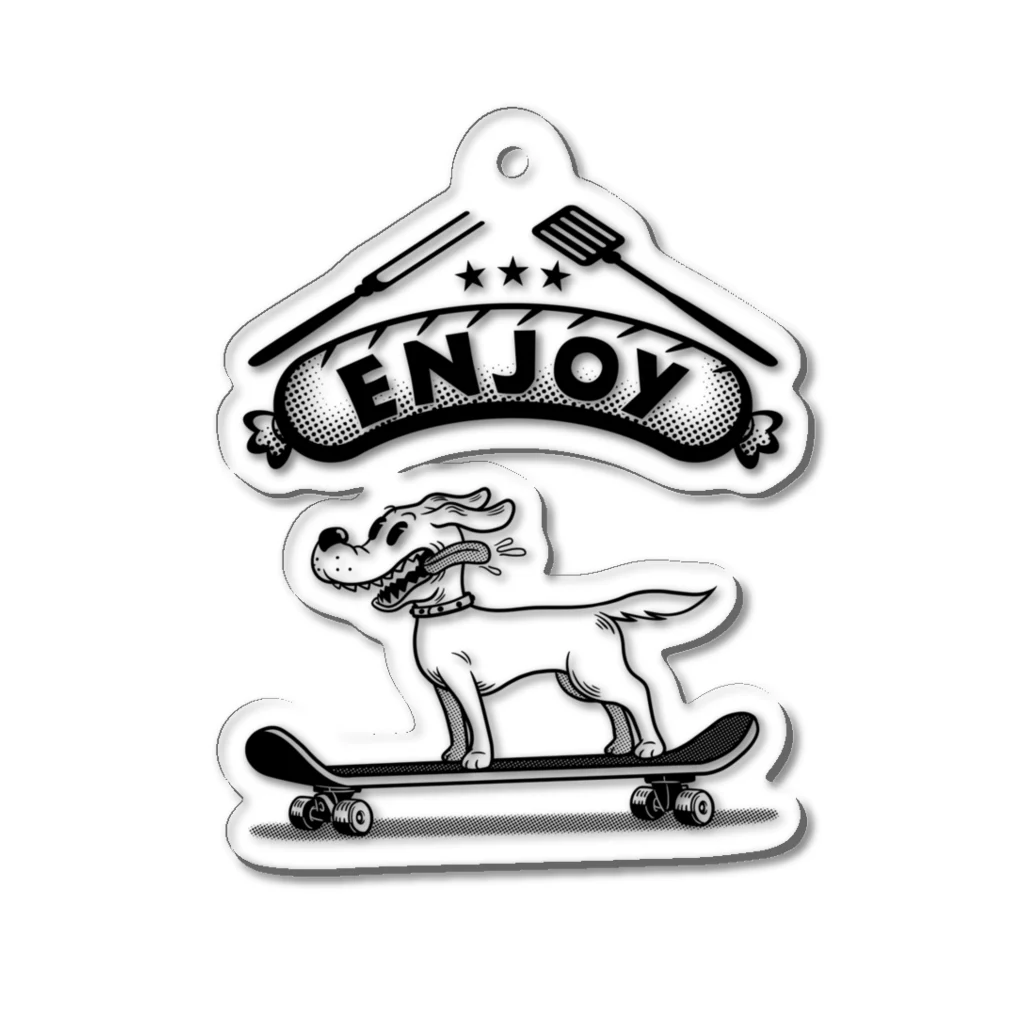 nidan-illustrationのhappy dog -ENJOY- (black ink) Acrylic Key Chain