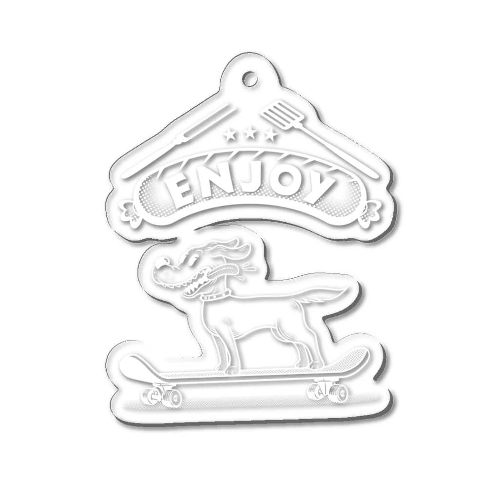 nidan-illustrationのhappy dog -ENJOY- (wite ink) Acrylic Key Chain