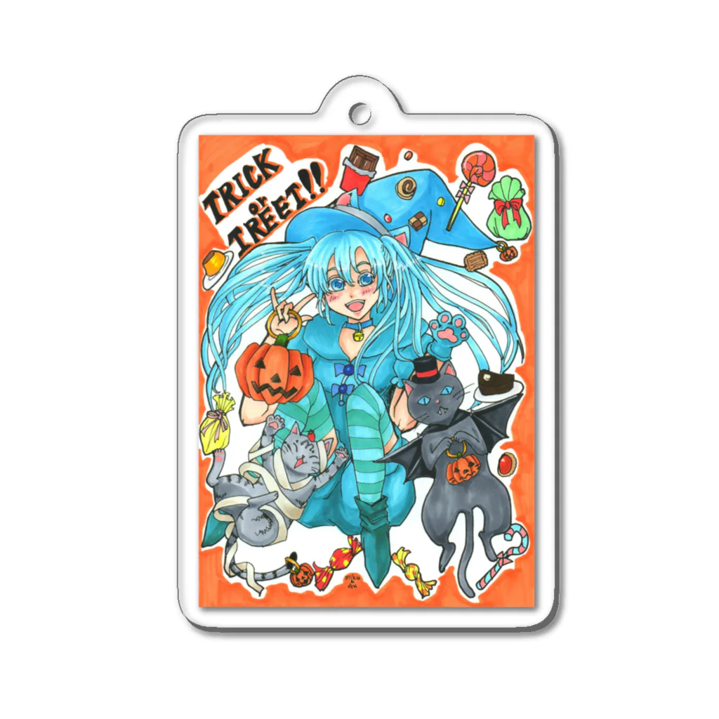 miku'ꜱGallery星猫の⋆⸜🍭trick or treat🍬⸝⋆魔法少女miku with 使い魔にゃんズ Acrylic Key Chain