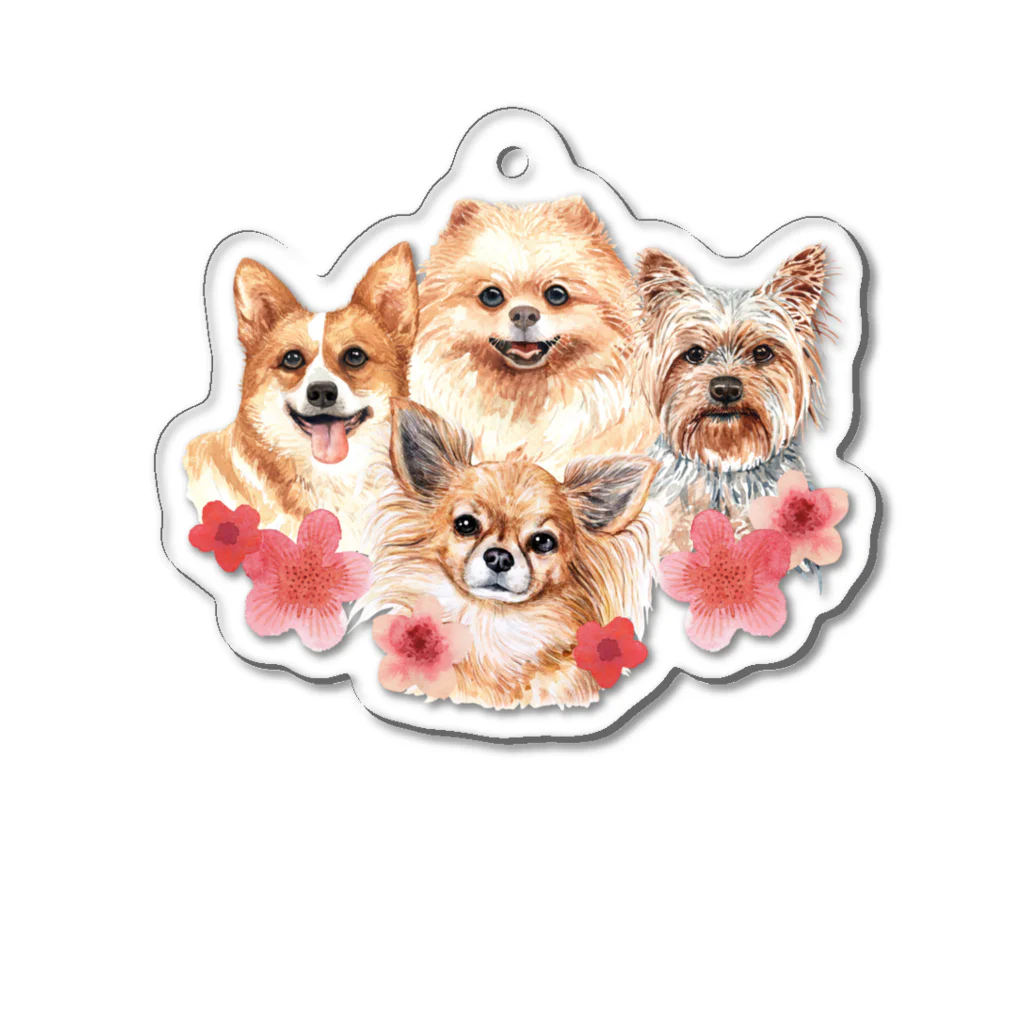 SANKAKU DESIGN STOREのお花の似合う小さい犬たち。 Acrylic Key Chain