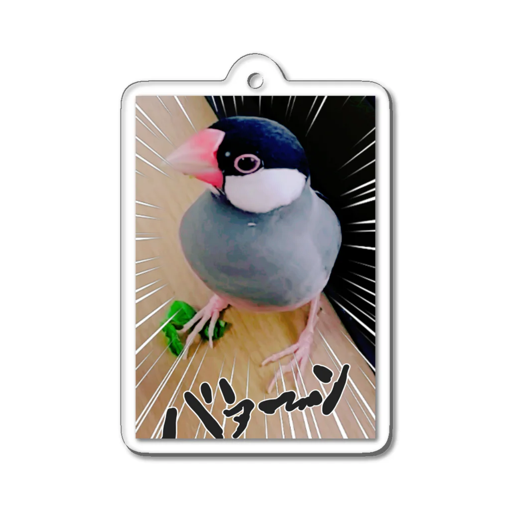 harupink🌸ペット似顔絵illustの好きな豆苗をふみ、えらそうな文鳥さん Acrylic Key Chain