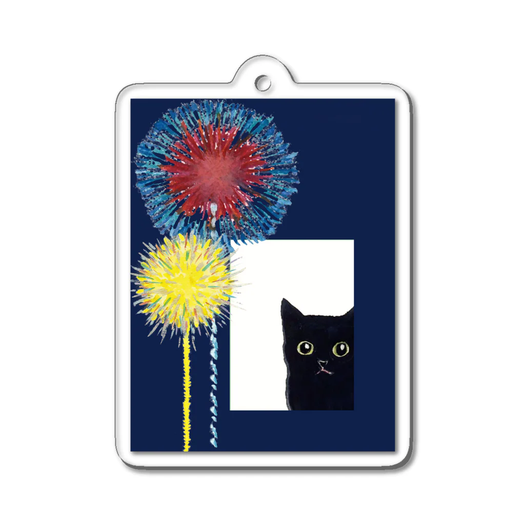 WAMI ARTの花火見る黒猫 Acrylic Key Chain