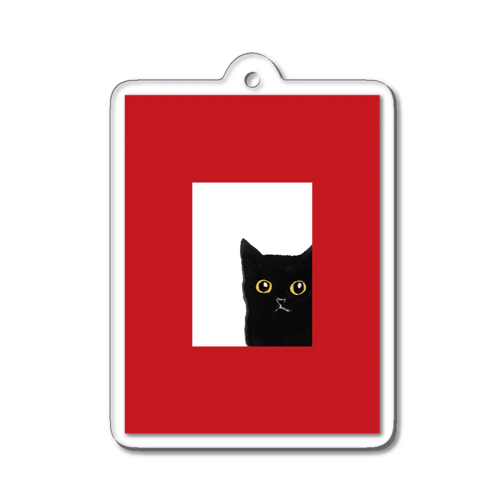 WAMI ARTの赤い窓と黒猫 Acrylic Key Chain
