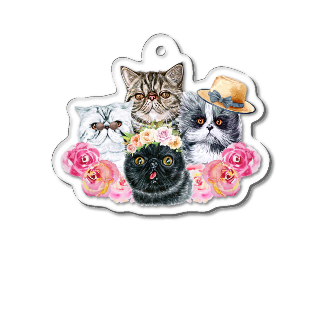 SANKAKU DESIGN STOREの仲良し！ぺちゃかわ猫ちゃんたちのバカンス。 Acrylic Key Chain