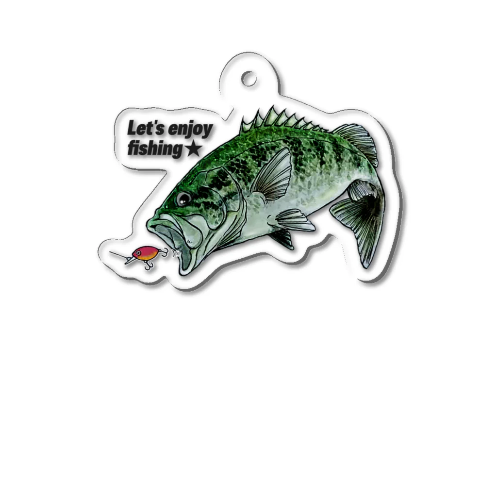 猫と魚とのenjoy fishing-bass-ｂ Acrylic Key Chain