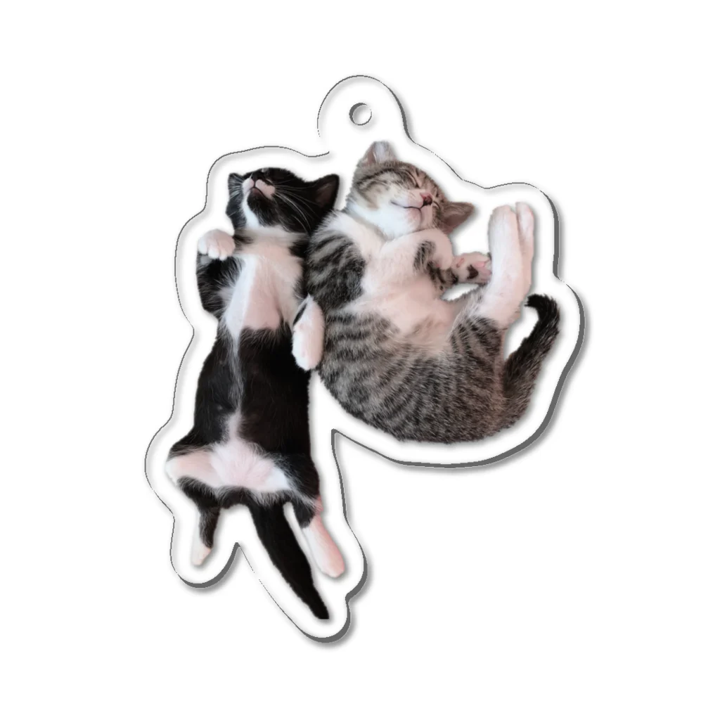 3匹のちょびヒゲにゃんずの招きねこにゃん Acrylic Key Chain