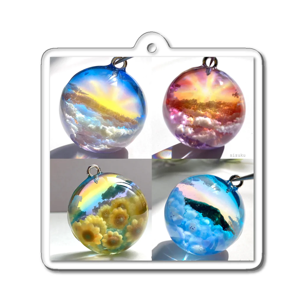 銀のしずく　雲レジンアクセサリーのお花イメージの雲レジン Acrylic Key Chain