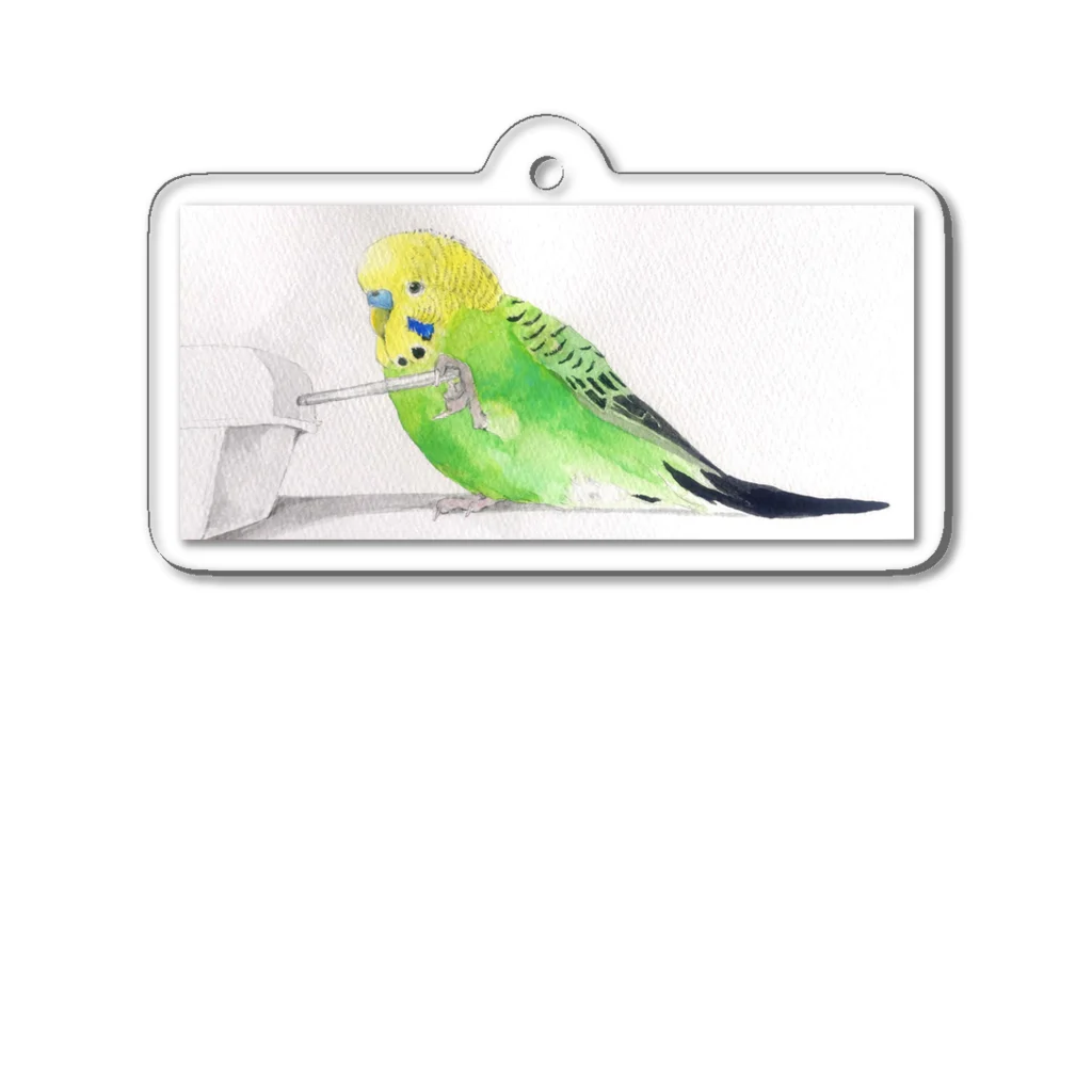 水色堂のバターナイフで遊ぶセキセイインコ Acrylic Key Chain