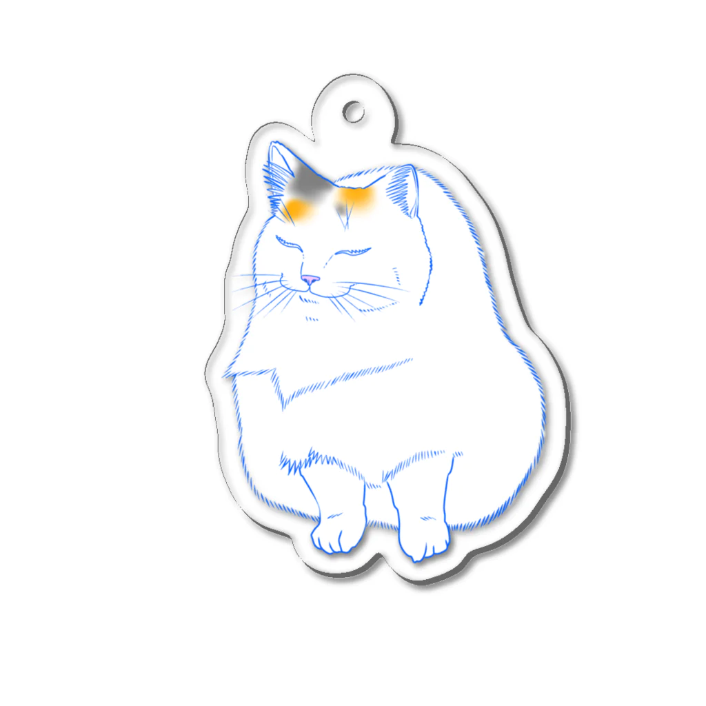 猫のおとげのしゃくれ白三毛猫 Acrylic Key Chain