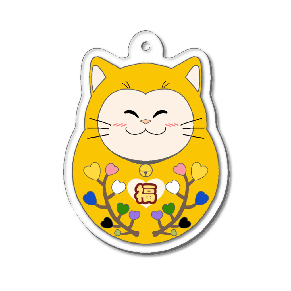 大林ゆこのにこにこ猫だるま（黃色） Acrylic Key Chain