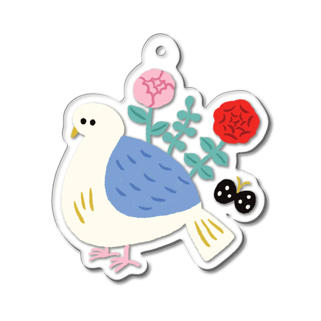 かわべしおん | イラストレーターのお花の生えた鳥 Acrylic Key Chain