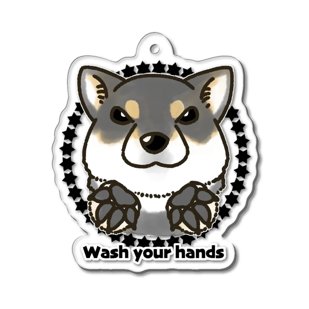 真希ナルセ（マキナル）のWash your hands(黒柴） Acrylic Key Chain