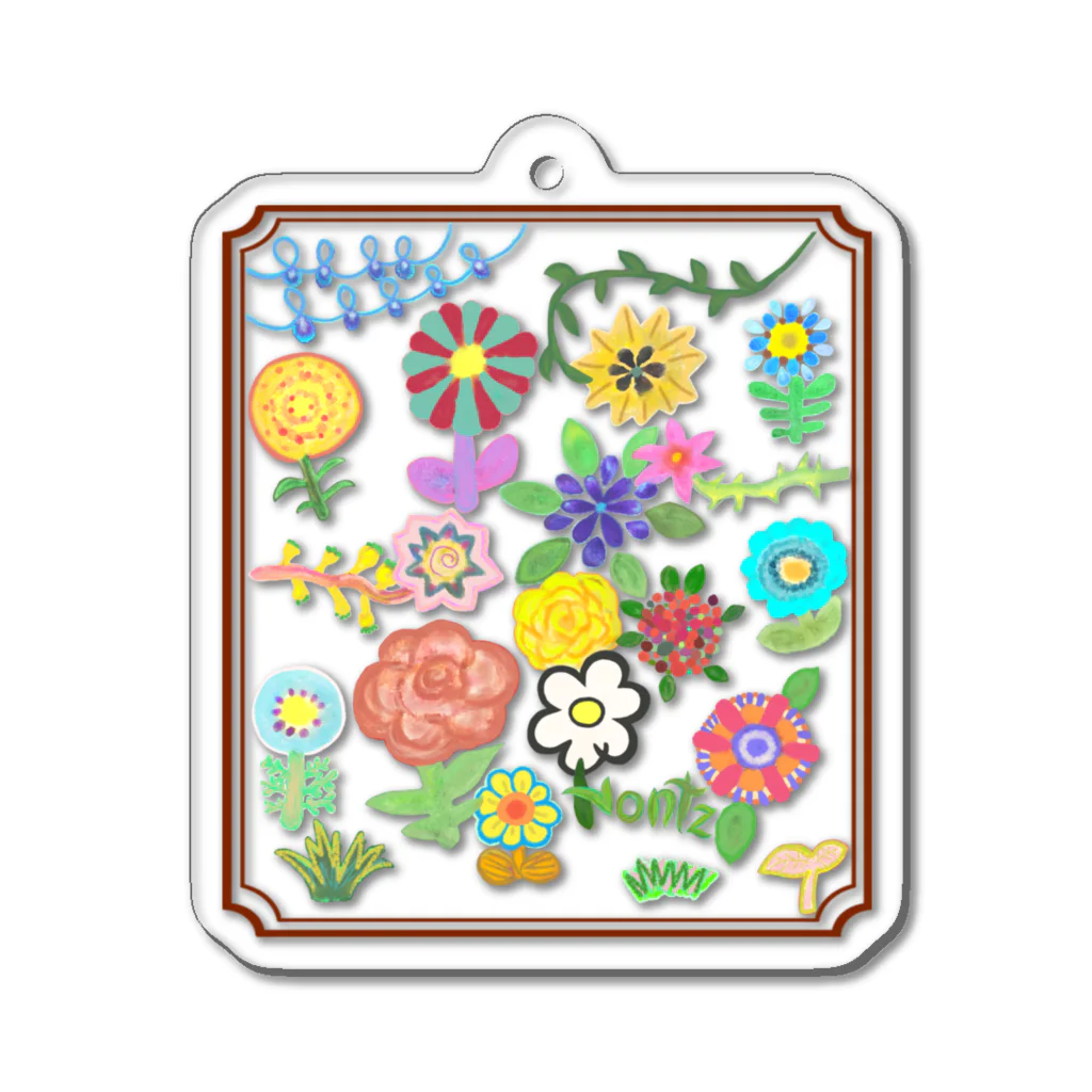 のんつ屋の花畑デラックス（茶枠） Acrylic Key Chain