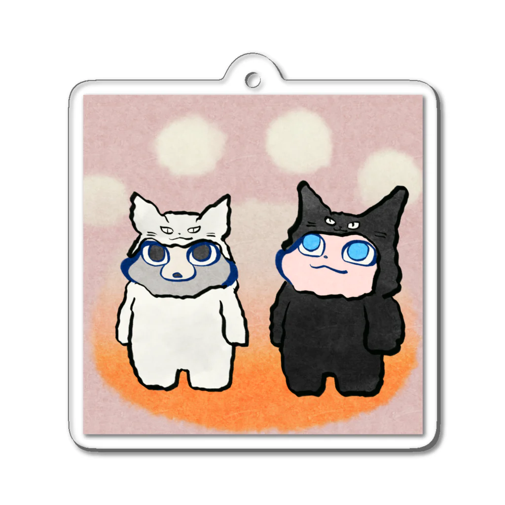 OHAGI.Pのはぎちゃんとこまめちゃん_もこもこねこファッション Acrylic Key Chain