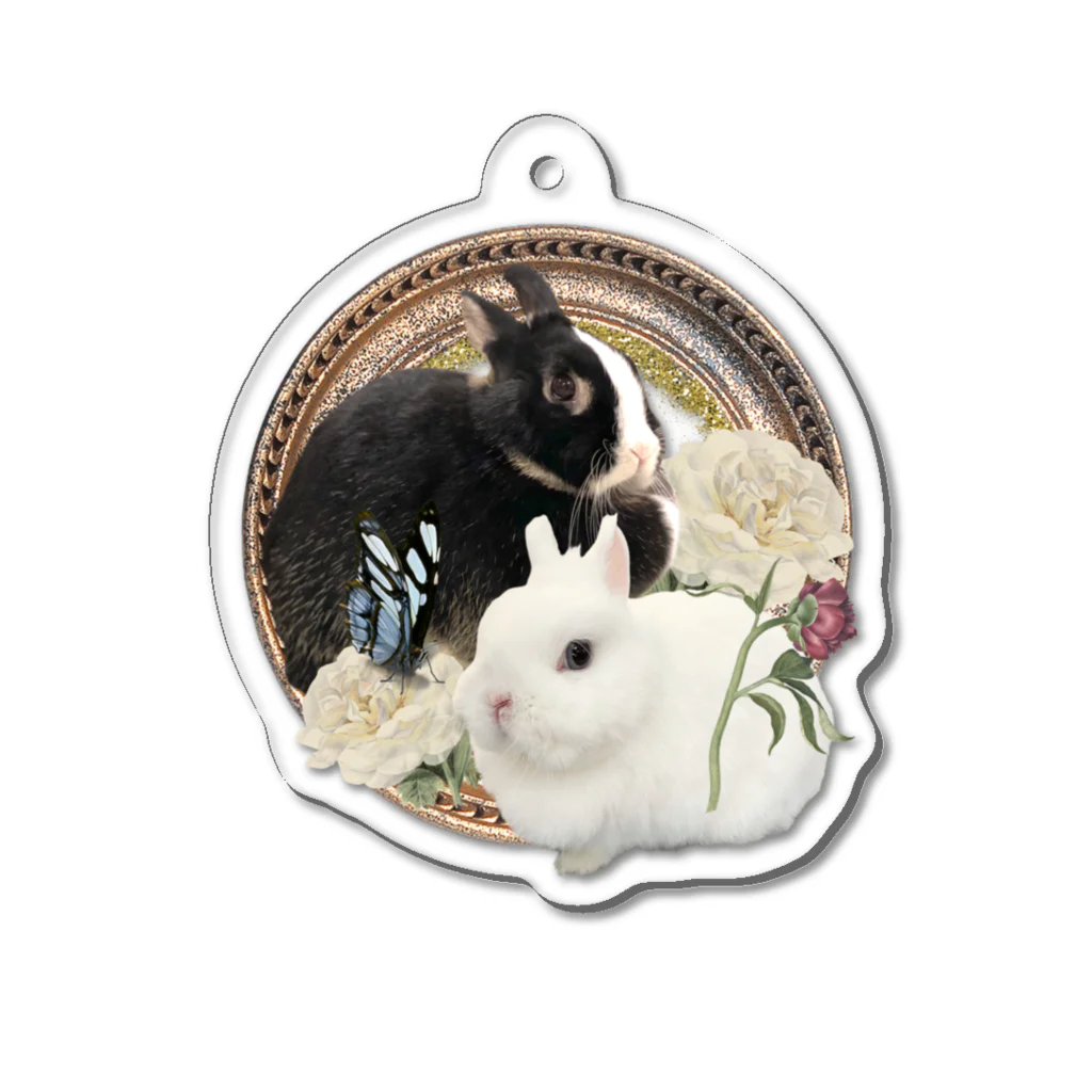 wonder land sweetの薔薇と黒と白のうさぎ Acrylic Key Chain