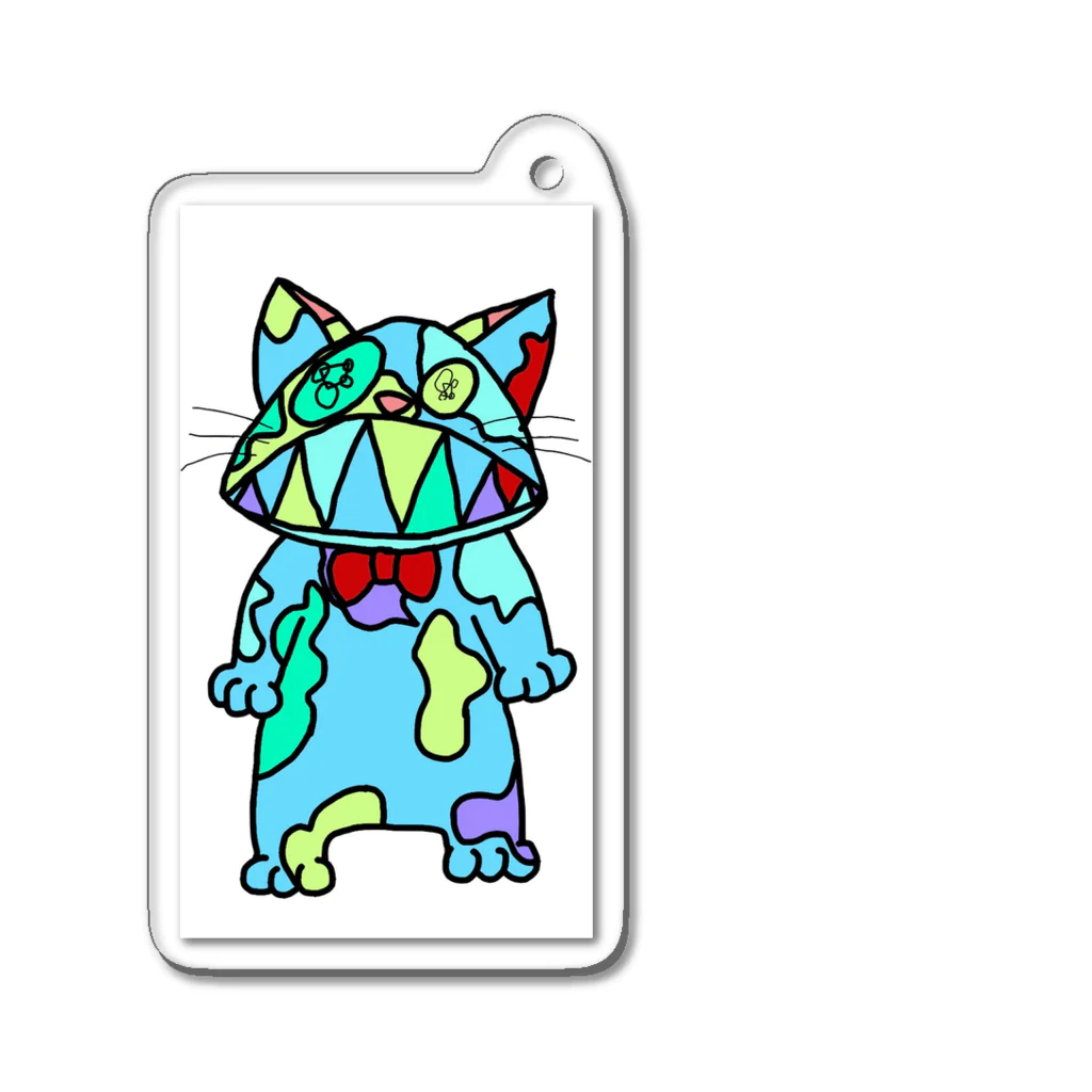 でくの族・わくてかショップのゾンビジッパーにゃんこの全身絵アクキー Acrylic Key Chain