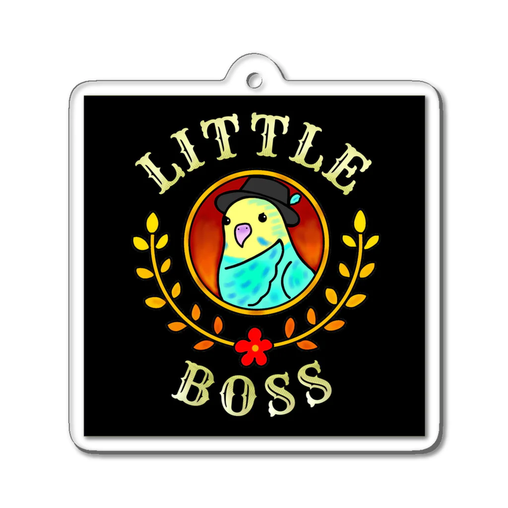 紅型キジムナー工房・コトリンチュのLittle Boss Happy・ブラック Acrylic Key Chain