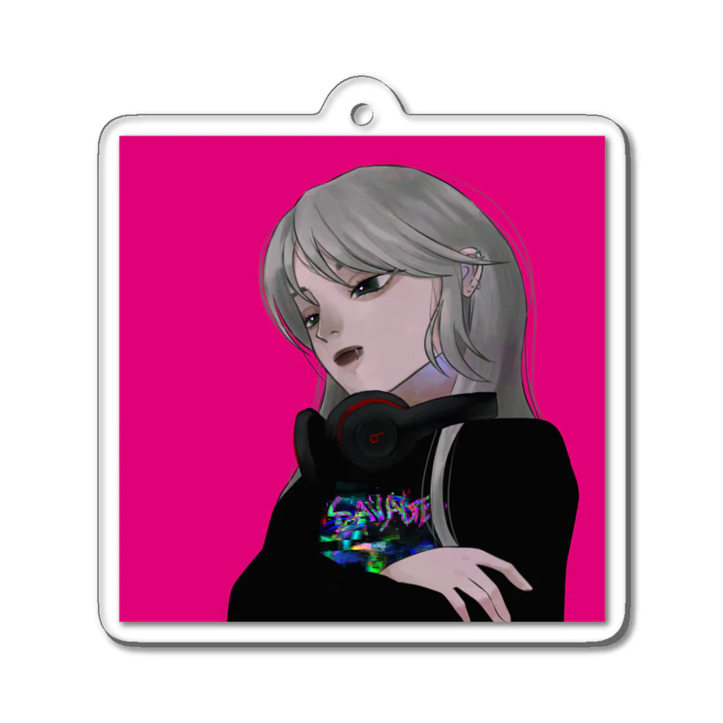 白い犬のyear 2 k girl Acrylic Key Chain