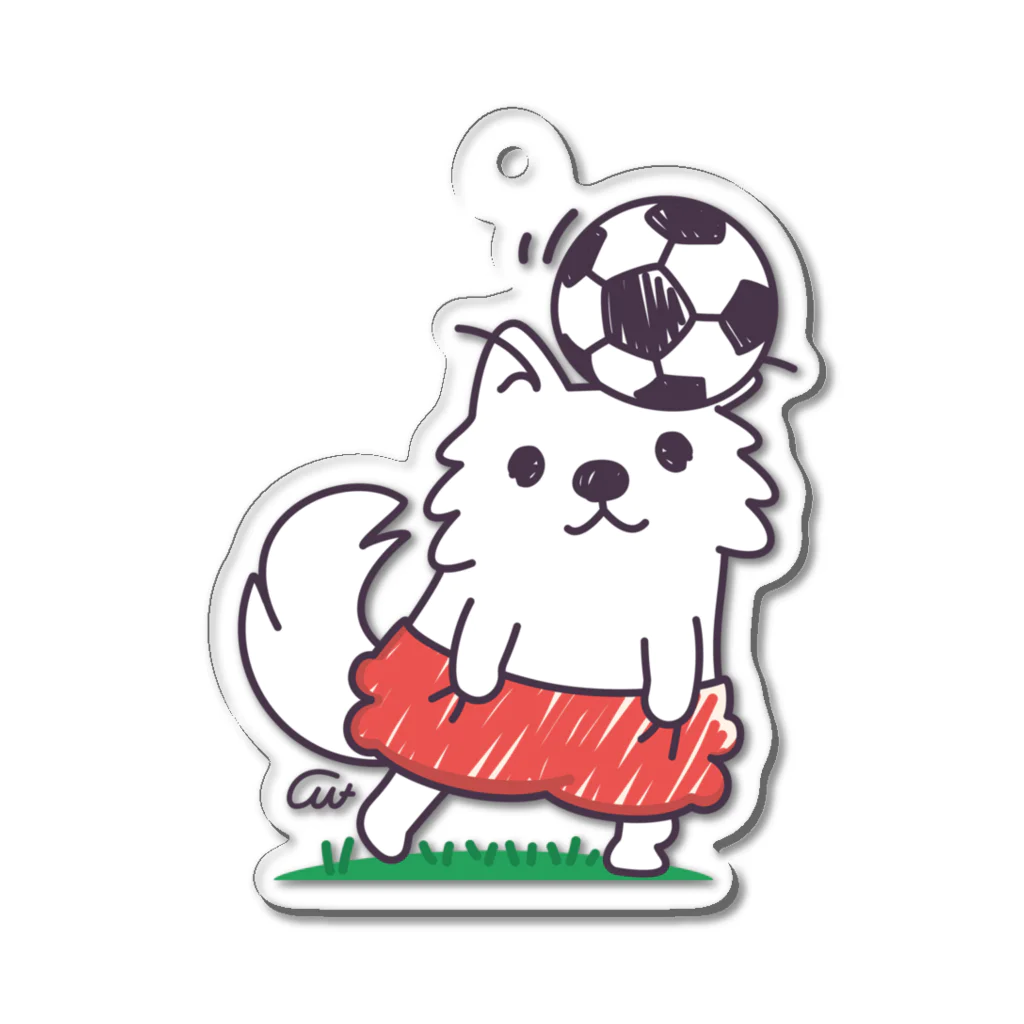 イラスト MONYAAT の赤ぱんポメラのサッカー*ak*st Acrylic Key Chain