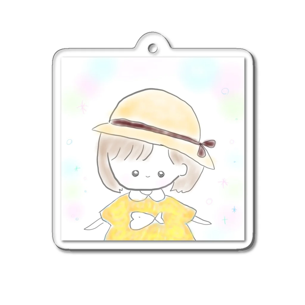 ののちゃショップ️🫧🐻‍❄️の夏の麦わら帽子ののちゃん👒オレンジの服bar アクリルキーホルダー