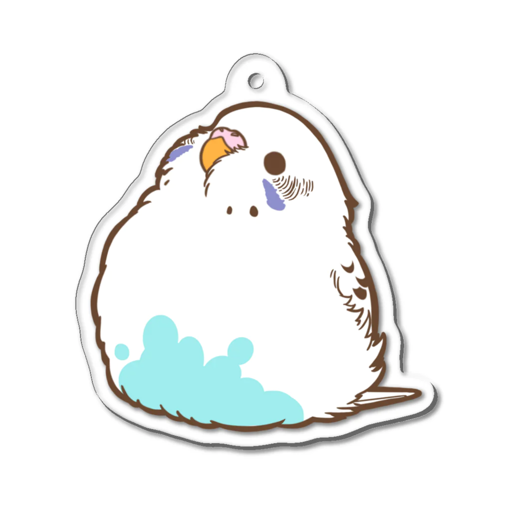 one-naacoの丸いモフ鳥(セキセイインコ (白系ハルクイン)) Acrylic Key Chain