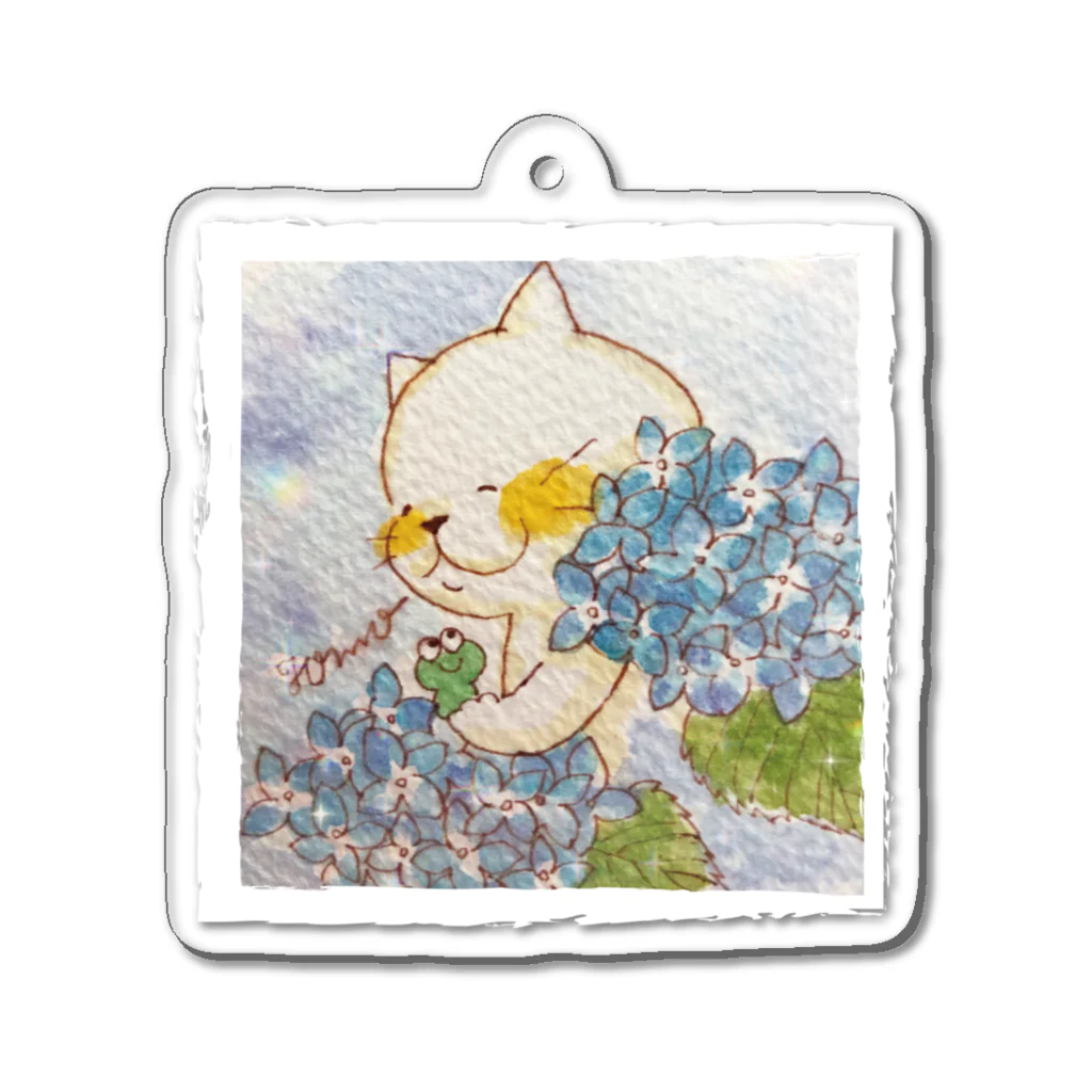 nikokoの紫陽花とねこ Acrylic Key Chain