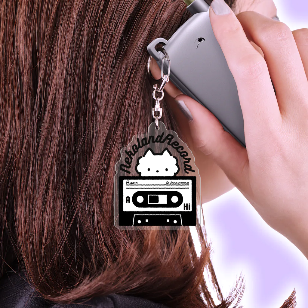 cioccomocaのねこらんどレコード・カセット【Black】 Acrylic Key Chain