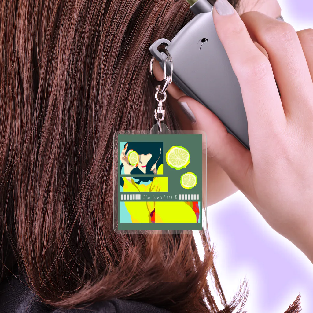 GOODS SHOP【そぞろな小窓】 SUZURI店の【I'm lovin' it! :D -lemon-】アクリルキーホルダー Acrylic Key Chain