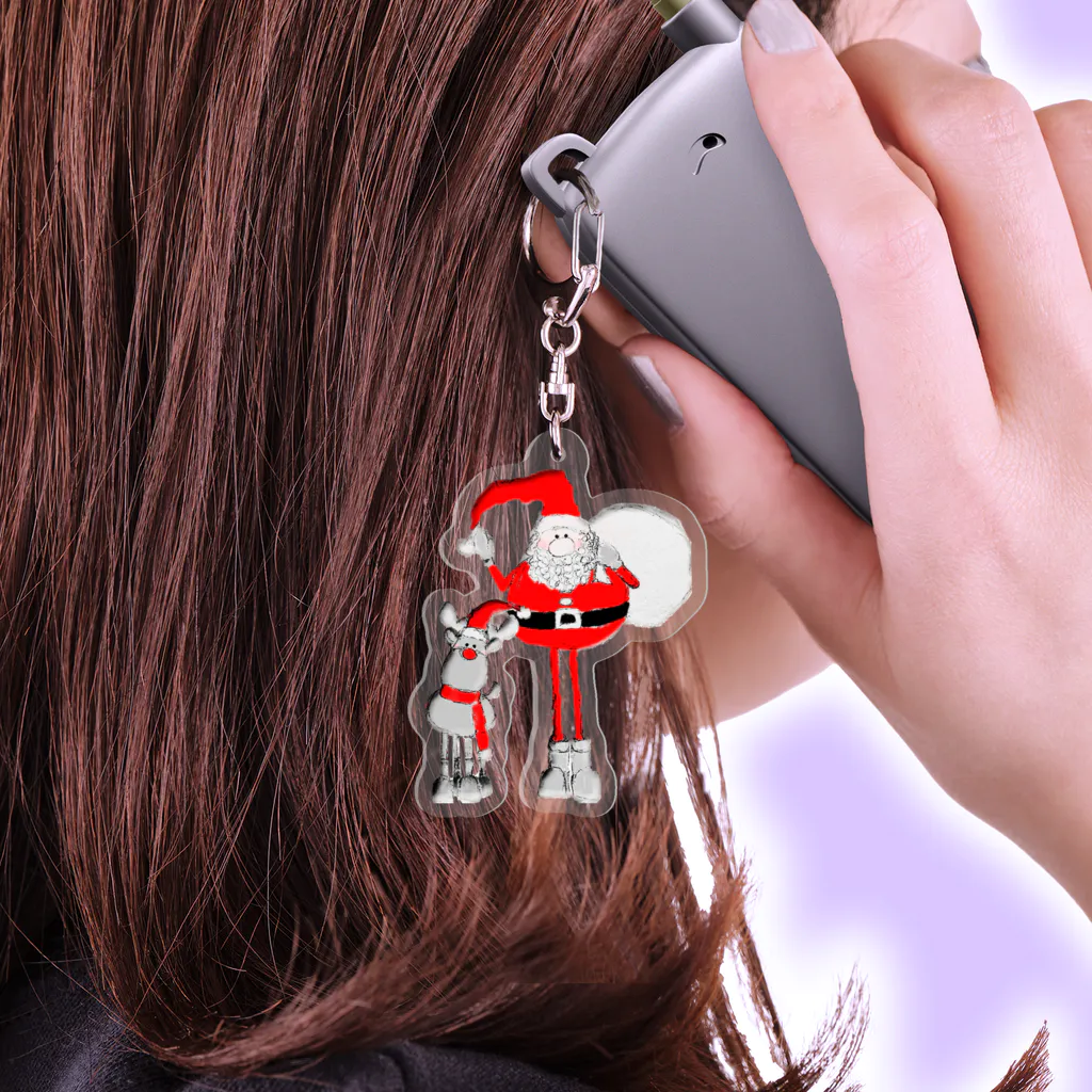 ポンコツリーナのお店のSanta＆Rudolph(モノトーン×赤) Acrylic Key Chain