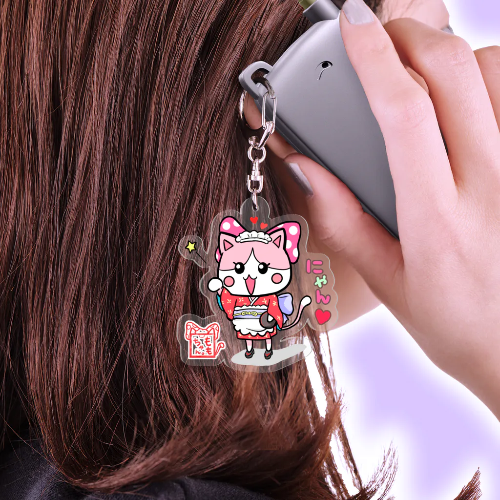 旅猫王子れぉにゃん👑😼公式(©️レイラゆーし。©️ Layla-246yuusi.)の和菓子屋🍑ももちゃんアクリルキーホルダー Acrylic Key Chain