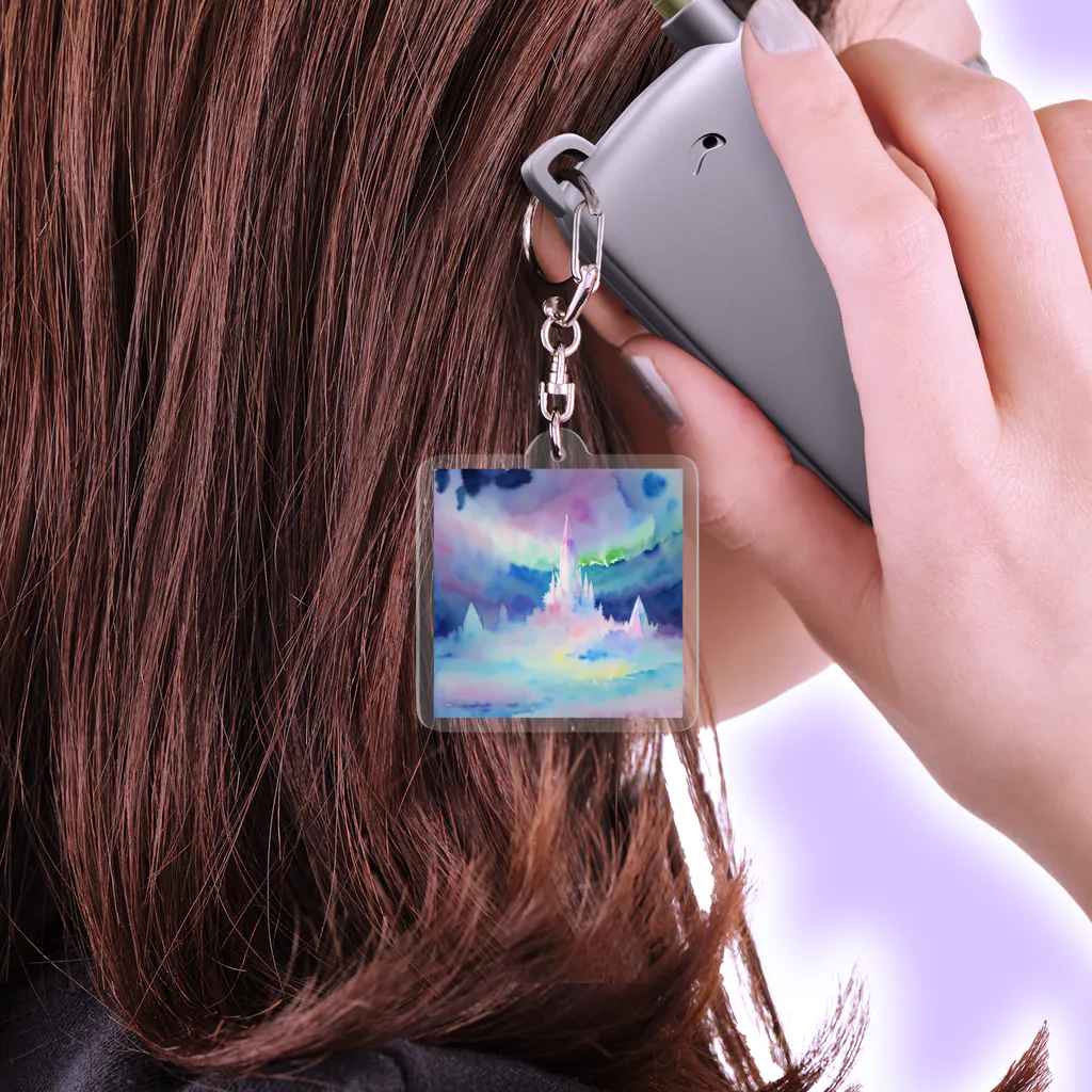 3tomo6's shopのオーロラの下に輝く結晶の城 Acrylic Key Chain