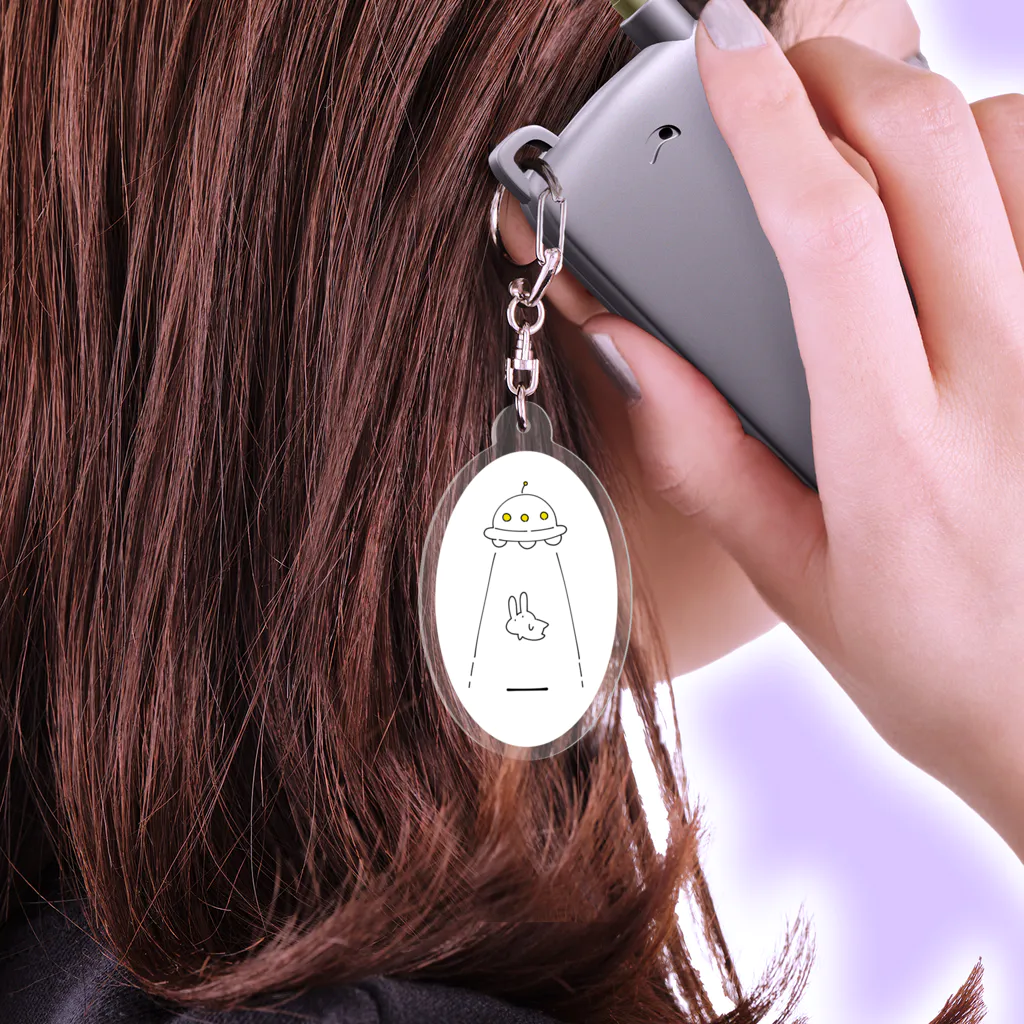 soratoのUFOにつれてかれるうさぎ/白 Acrylic Key Chain
