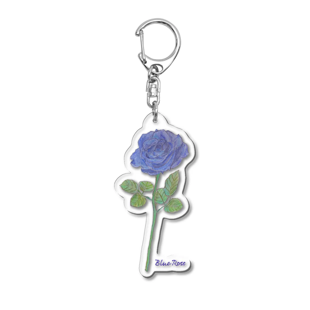 水色プリントの夢叶う青い薔薇 Acrylic Key Chain