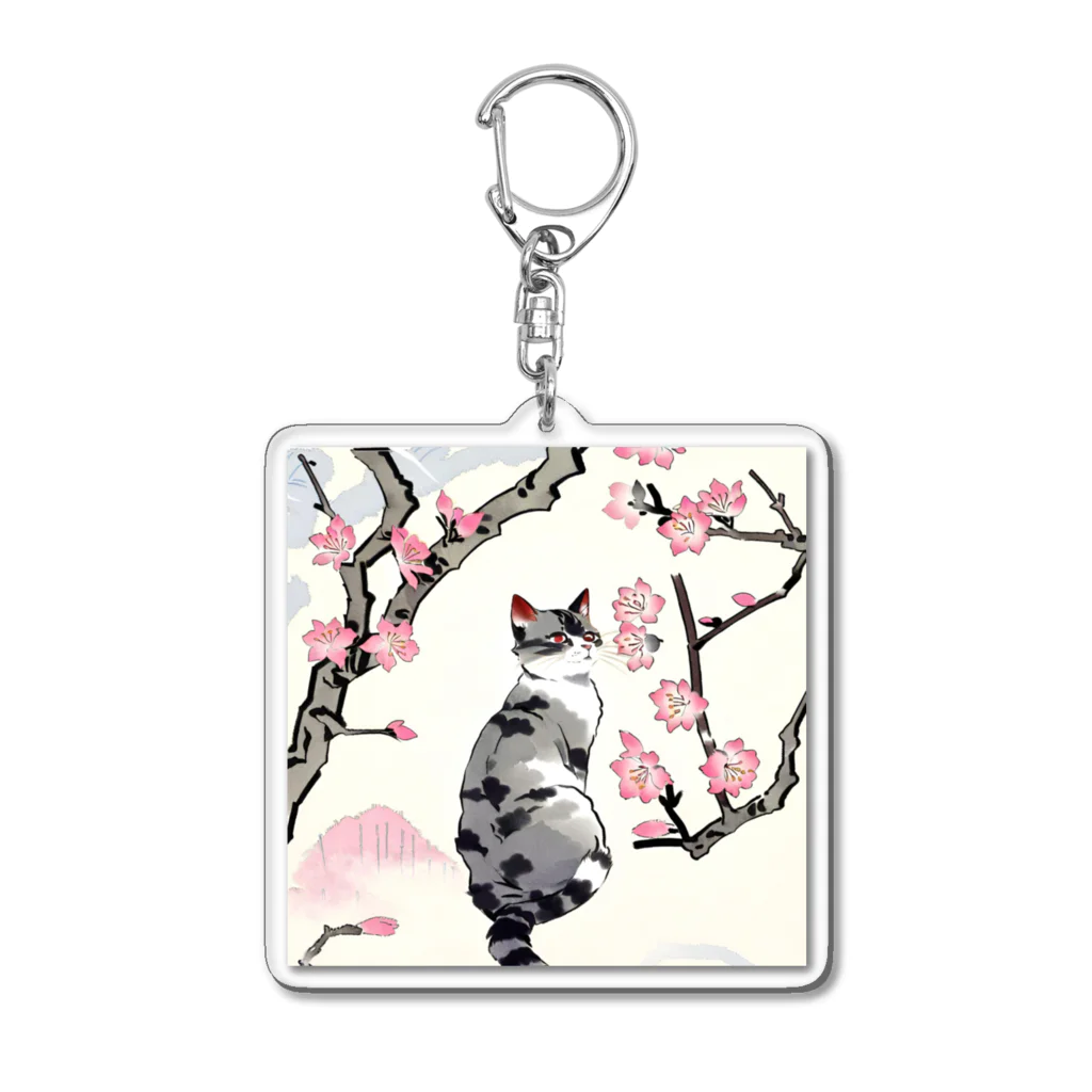 やさぐれちゃんの春の花と猫 Acrylic Key Chain