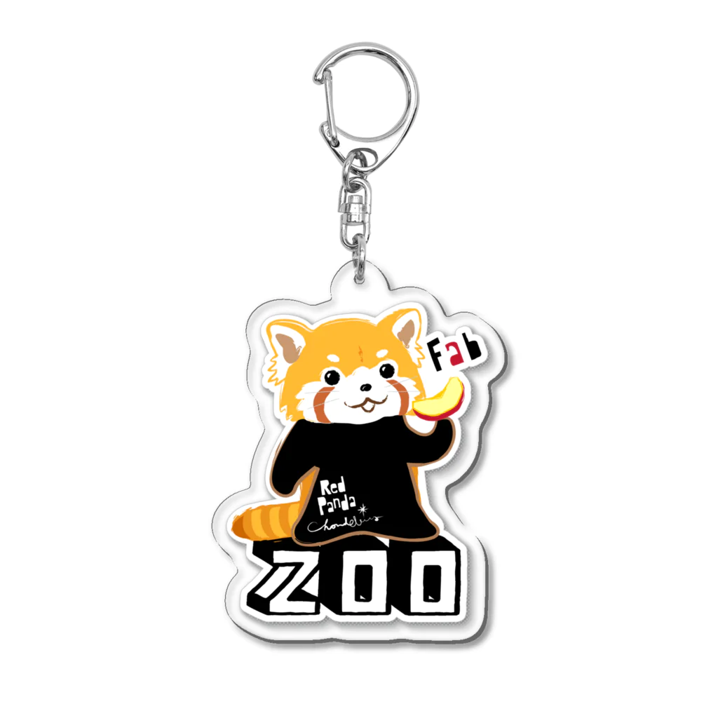 loveclonesのレッサーパンダ 0625 ZOOロゴ りんご大好き柄 Acrylic Key Chain